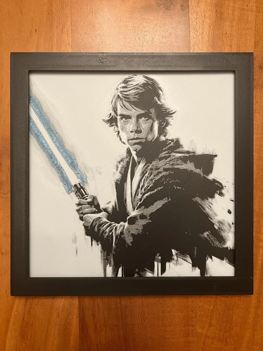 Luke Skywalker with Blue Lightsaber by JustBe 3D Printing HueForge model: Luke Skywalker with Blue Lightsaber by JustBe 3D Printing