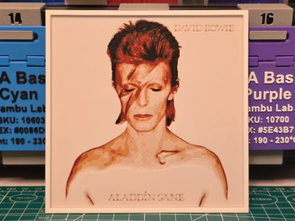 David Bowie "Aladdin Sane" Album - Hueforge Art by Lumpy3D HueForge model: David Bowie "Aladdin Sane" Album - Hueforge Art by Lumpy3D