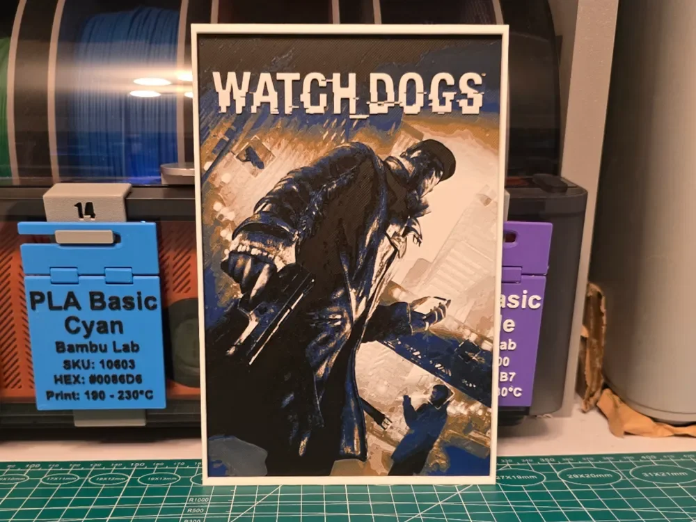 Watch Dogs Game Poster - Hueforge Art by Lumpy3D HueForge model: Watch Dogs Game Poster - Hueforge Art by Lumpy3D