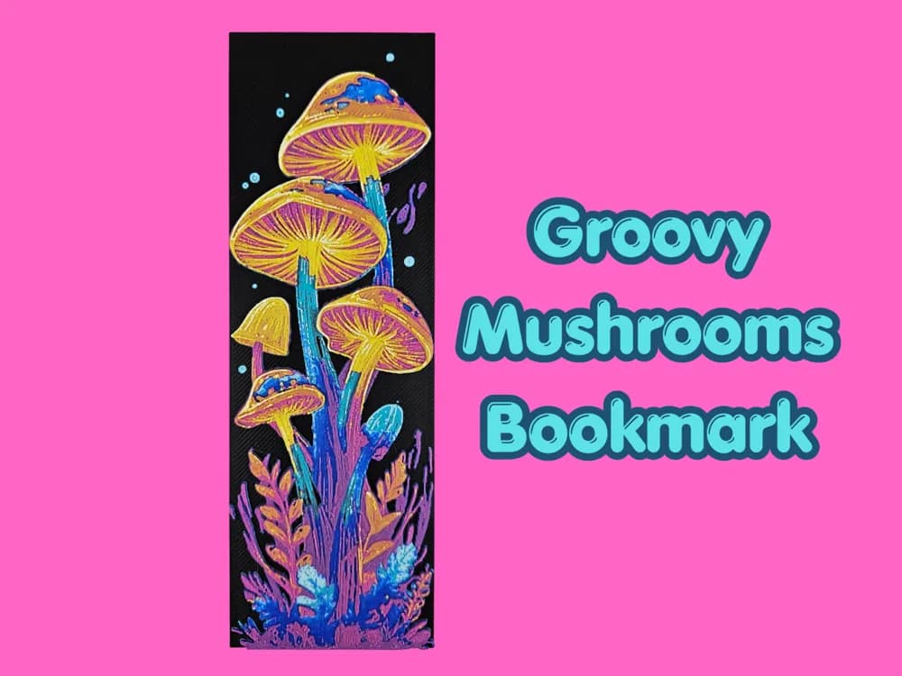 Groovy Mushrooms Bookmark by BusyKikiBee HueForge model: Groovy Mushrooms Bookmark by BusyKikiBee