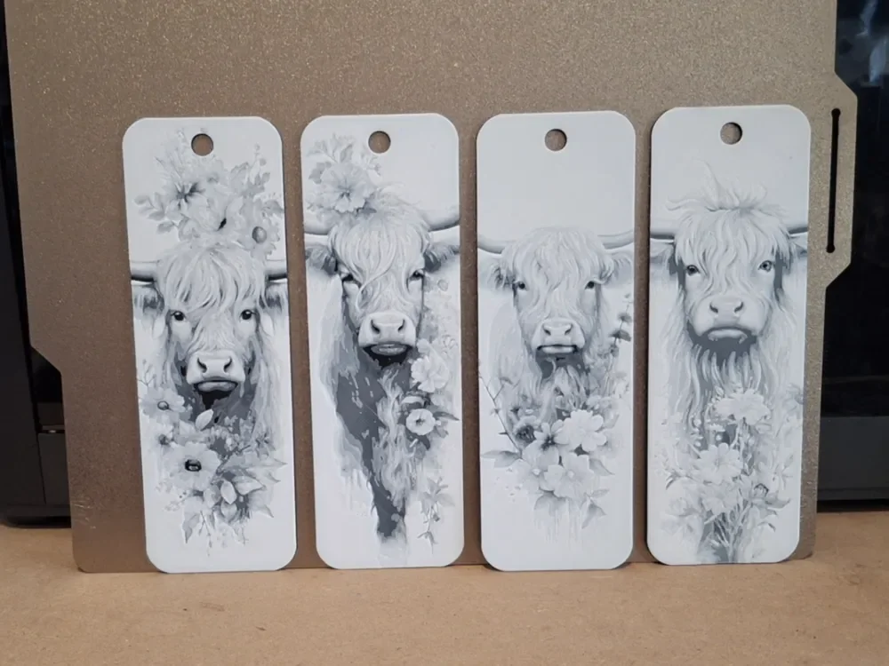 Set of 4 highland cow bookmarks by 3dGlow HueForge model: Set of 4 highland cow bookmarks by 3dGlow