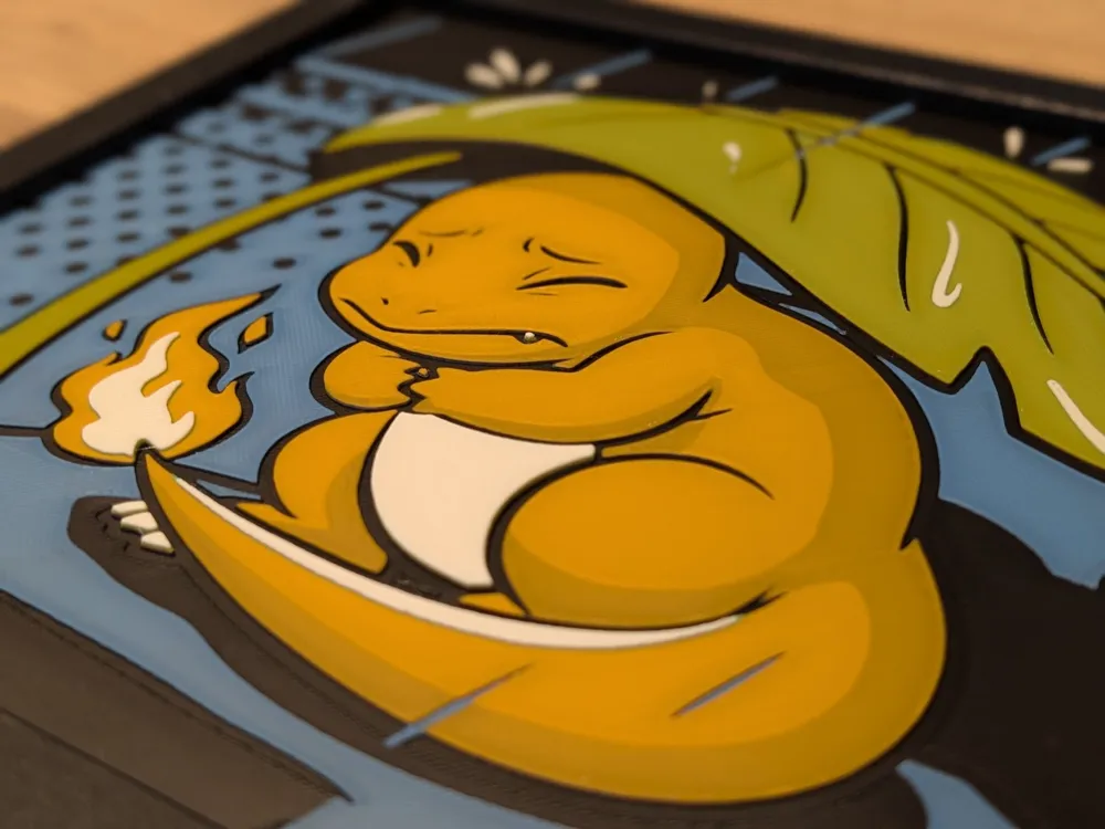Charmander Under A Leaf Hueforge 10x8 by Nextopia HueForge model: Charmander Under A Leaf Hueforge 10x8 by Nextopia