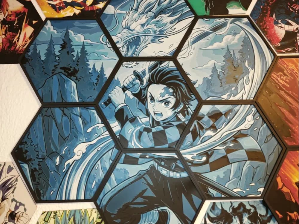 Tanjiro Kamado Demon Slayer poster in honeycomb mode by JGz3DMaker HueForge model: Tanjiro Kamado Demon Slayer poster in honeycomb mode by JGz3DMaker