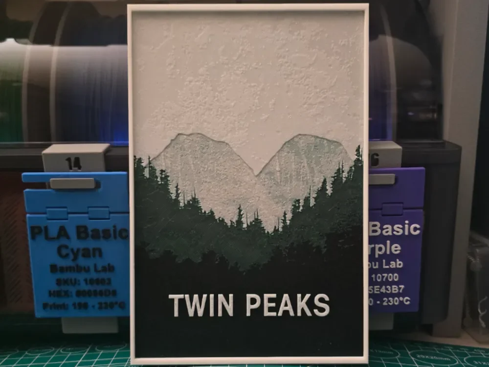 Twin Peaks Poster - Hueforge Art by Lumpy3D HueForge model: Twin Peaks Poster - Hueforge Art by Lumpy3D