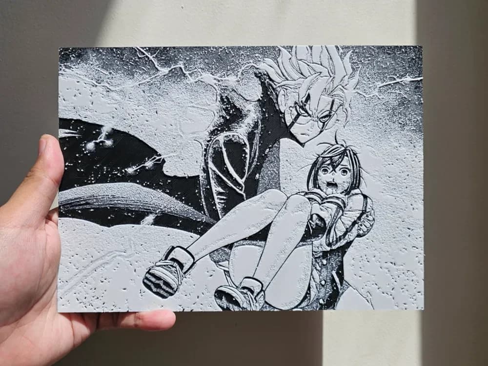 HueForge model: Dandadan: Okarun's Return Manga Panel, Hueforge-styled by Loki