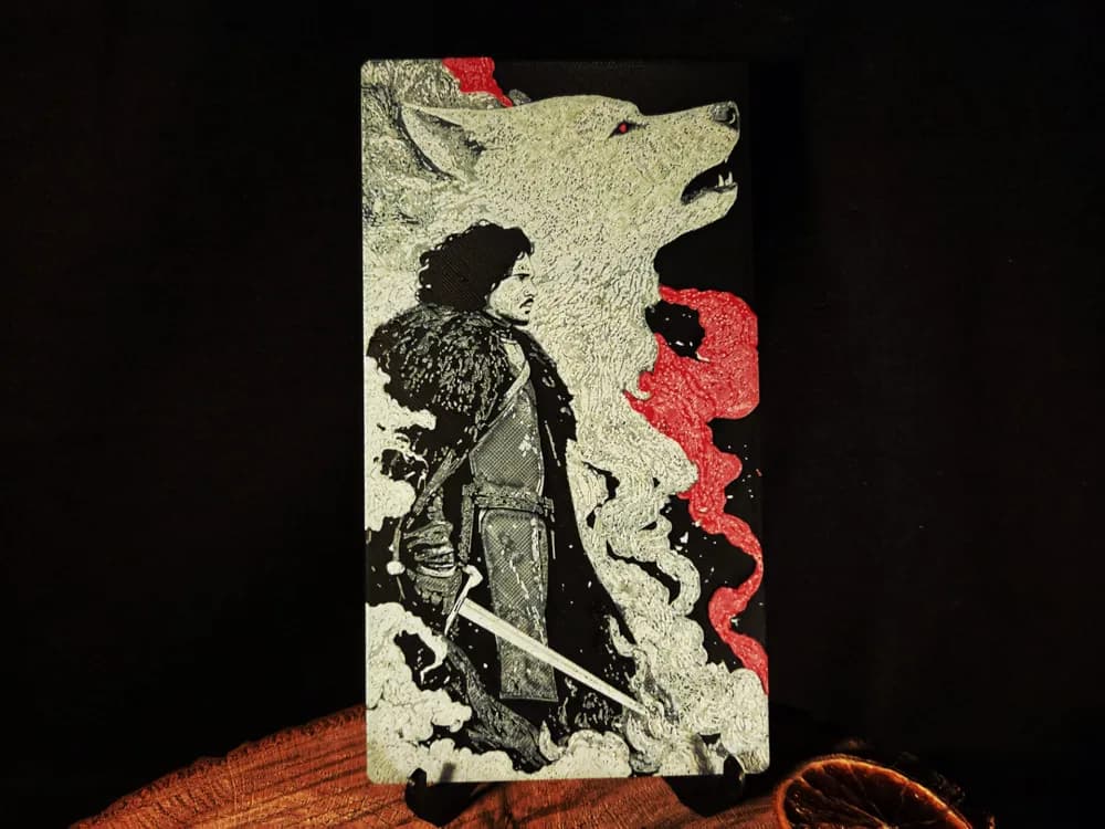 John Snow and Ghost GOT inspired hueforge 110x200 by EternalDesigns3D HueForge model: John Snow and Ghost GOT inspired hueforge 110x200 by EternalDesigns3D
