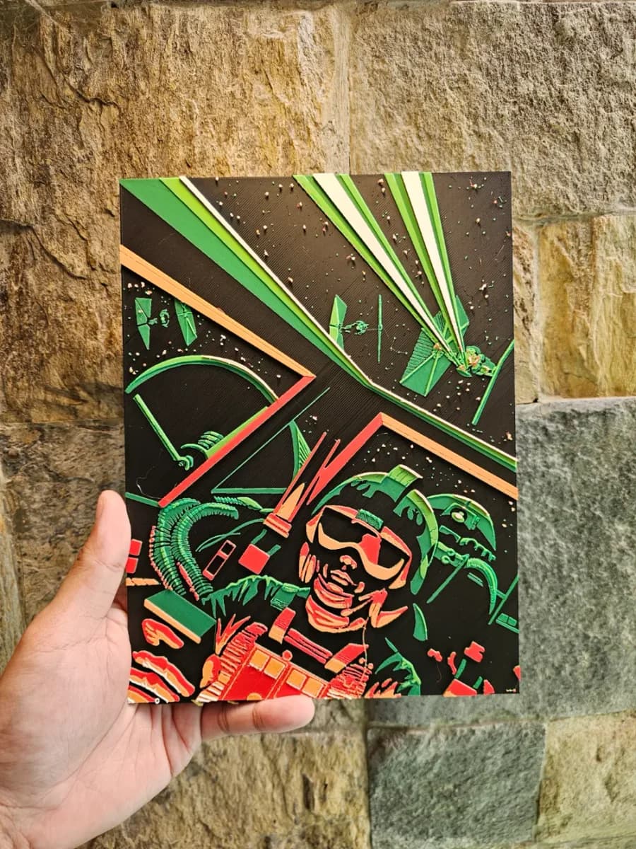 HueForge model: X-Wing Under Fire from Tie Fighter Hueforge by Loki