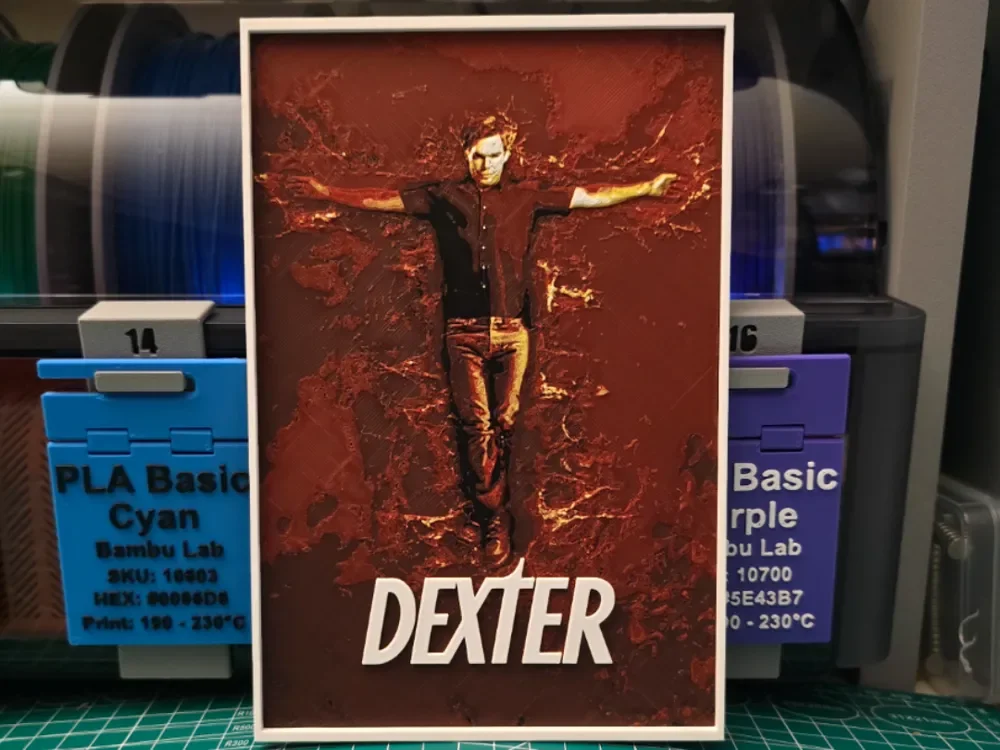Dexter Poster - Hueforge Art by Lumpy3D HueForge model: Dexter Poster - Hueforge Art by Lumpy3D