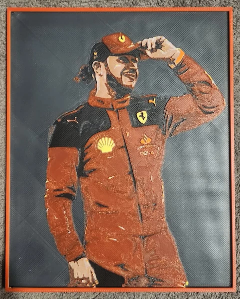 Lewis Hamilton Ferrari - HueForge by keko HueForge model: Lewis Hamilton Ferrari - HueForge by keko