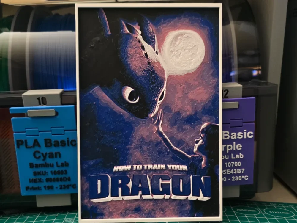 How to Train Your Dragon Poster - Hueforge Art by Lumpy3D HueForge model: How to Train Your Dragon Poster - Hueforge Art by Lumpy3D