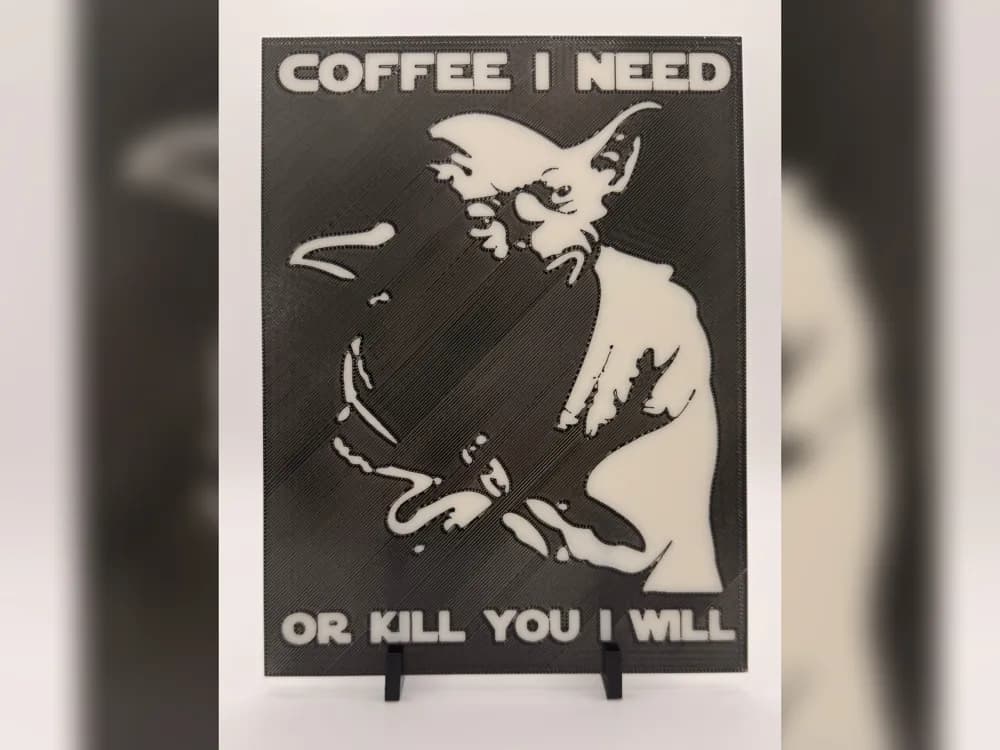 Yoda Coffee Meme HueForge Print by iPrintStuffau HueForge model: Yoda Coffee Meme HueForge Print by iPrintStuffau