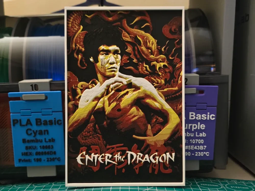 Enter the Dragon Movie Poster - Hueforge Art by Lumpy3D HueForge model: Enter the Dragon Movie Poster - Hueforge Art by Lumpy3D