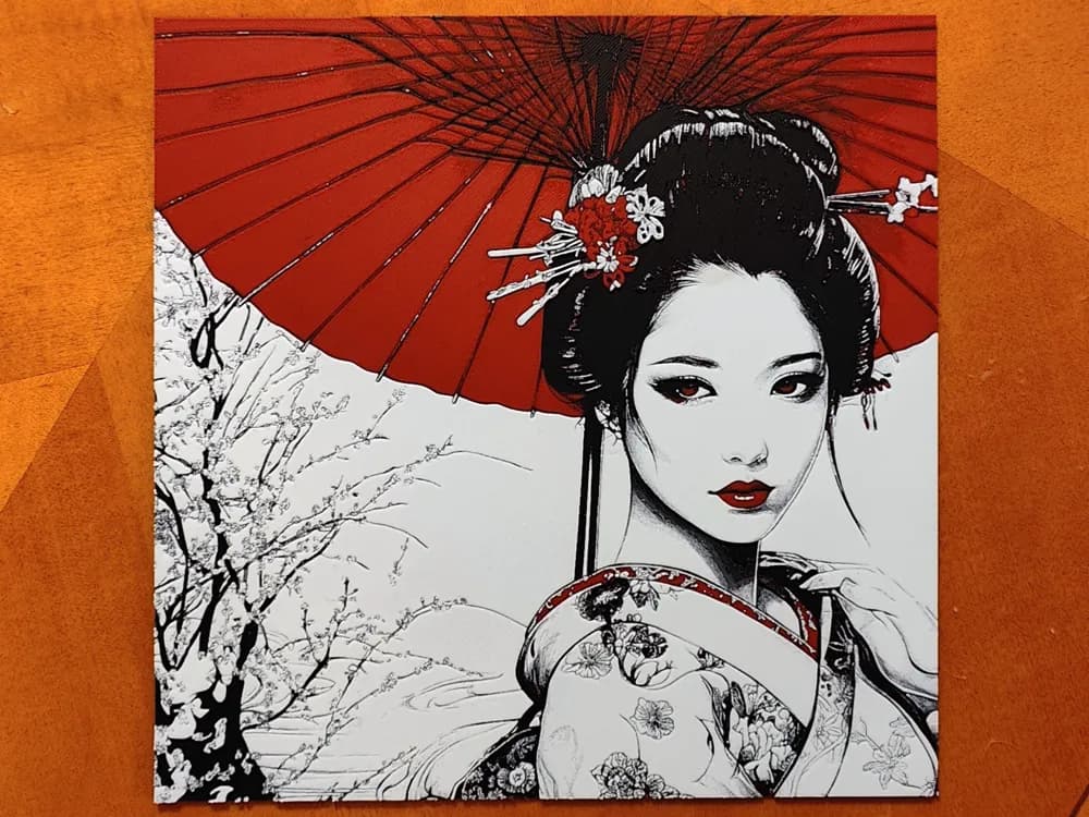 Crimson Umbrella Geisha by Sarge HueForge model: Crimson Umbrella Geisha by Sarge