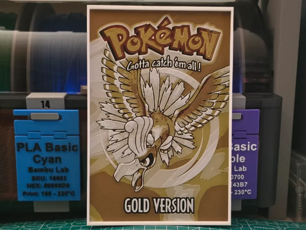 Pokémon Gold Version Poster - Hueforge Art by Lumpy3D HueForge model: Pokémon Gold Version Poster - Hueforge Art by Lumpy3D