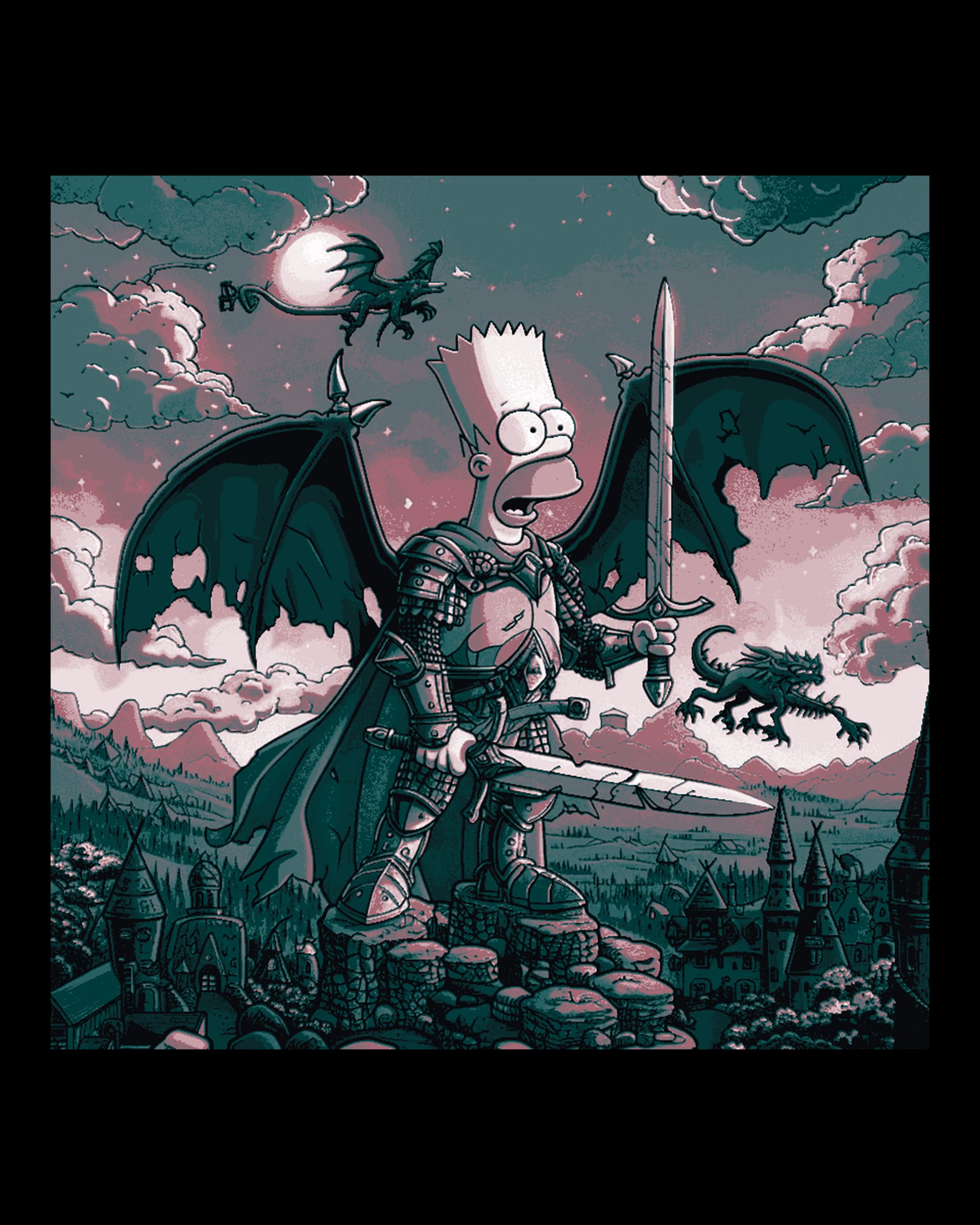 Fan Art of the Simpsons - Bart Simpson as an Aged Winged Knight in a fantasy Realm Fan Art of the Simpsons - Bart Simpson as an Aged Winged Knight in a fantasy Realm