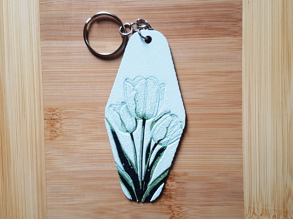 Hotel/Motel Style Keychain, Tulips by Dame Jo HueForge model: Hotel/Motel Style Keychain, Tulips by Dame Jo