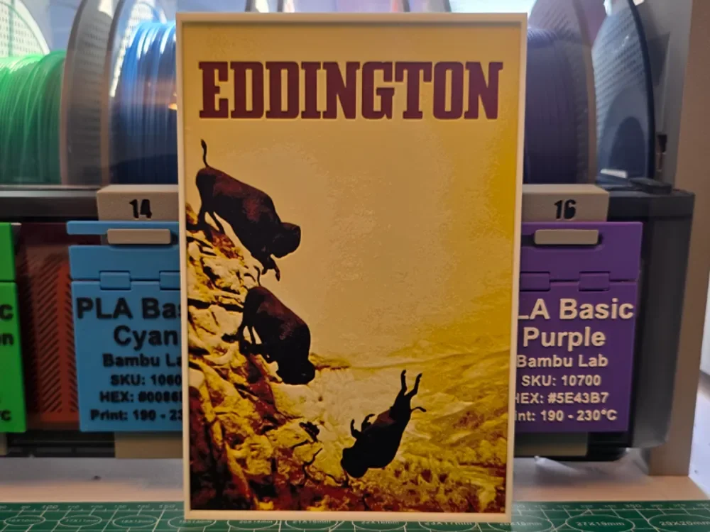 Eddington Movie Poster - Hueforge Art by Lumpy3D HueForge model: Eddington Movie Poster - Hueforge Art by Lumpy3D