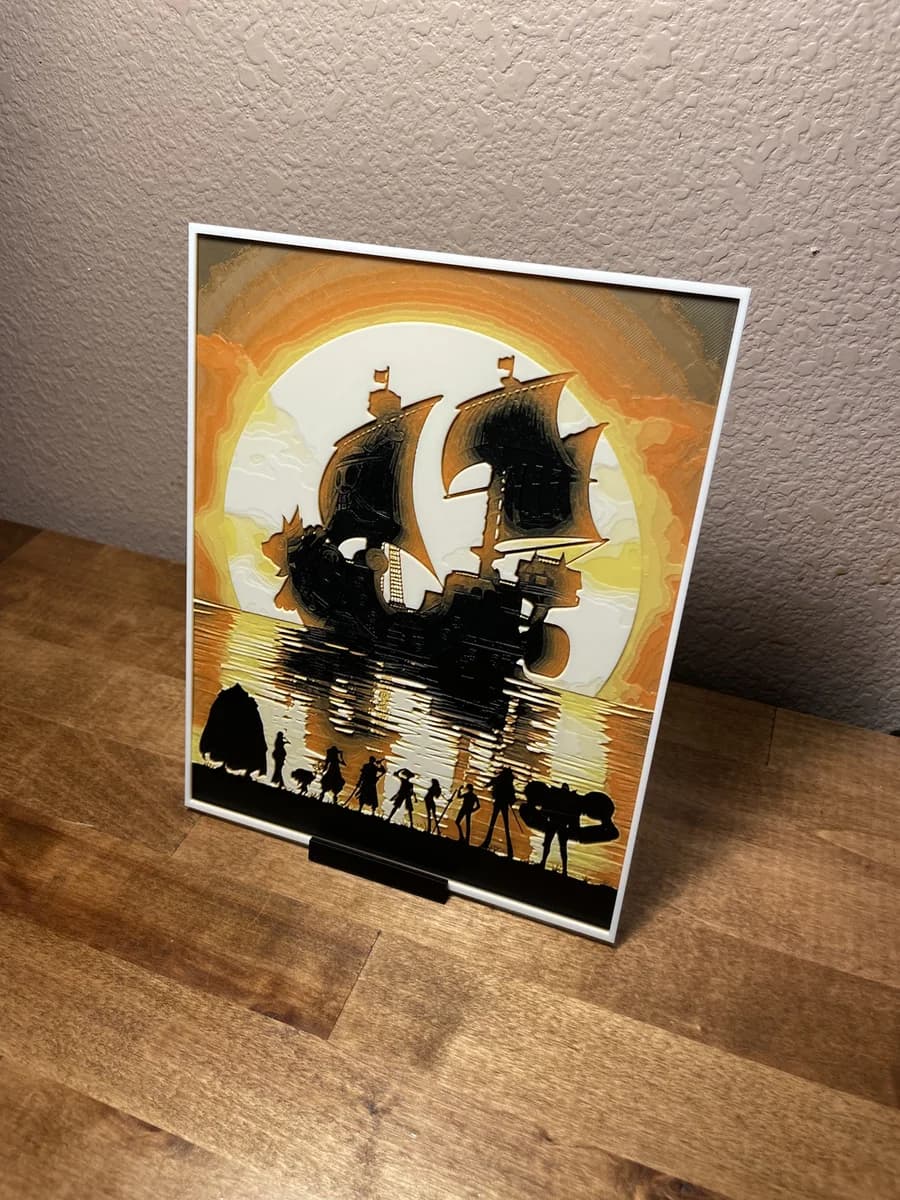 Strawhat Pirates Sunset Ship by Cloudy Nostalgia HueForge model: Strawhat Pirates Sunset Ship by Cloudy Nostalgia