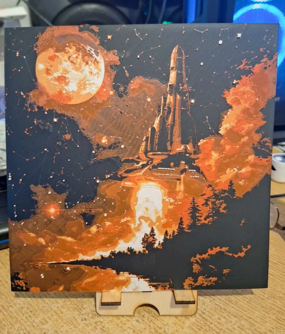 Rocket Launch - 20 x 20 hueforge by 3dGlow HueForge model: Rocket Launch - 20 x 20 hueforge by 3dGlow