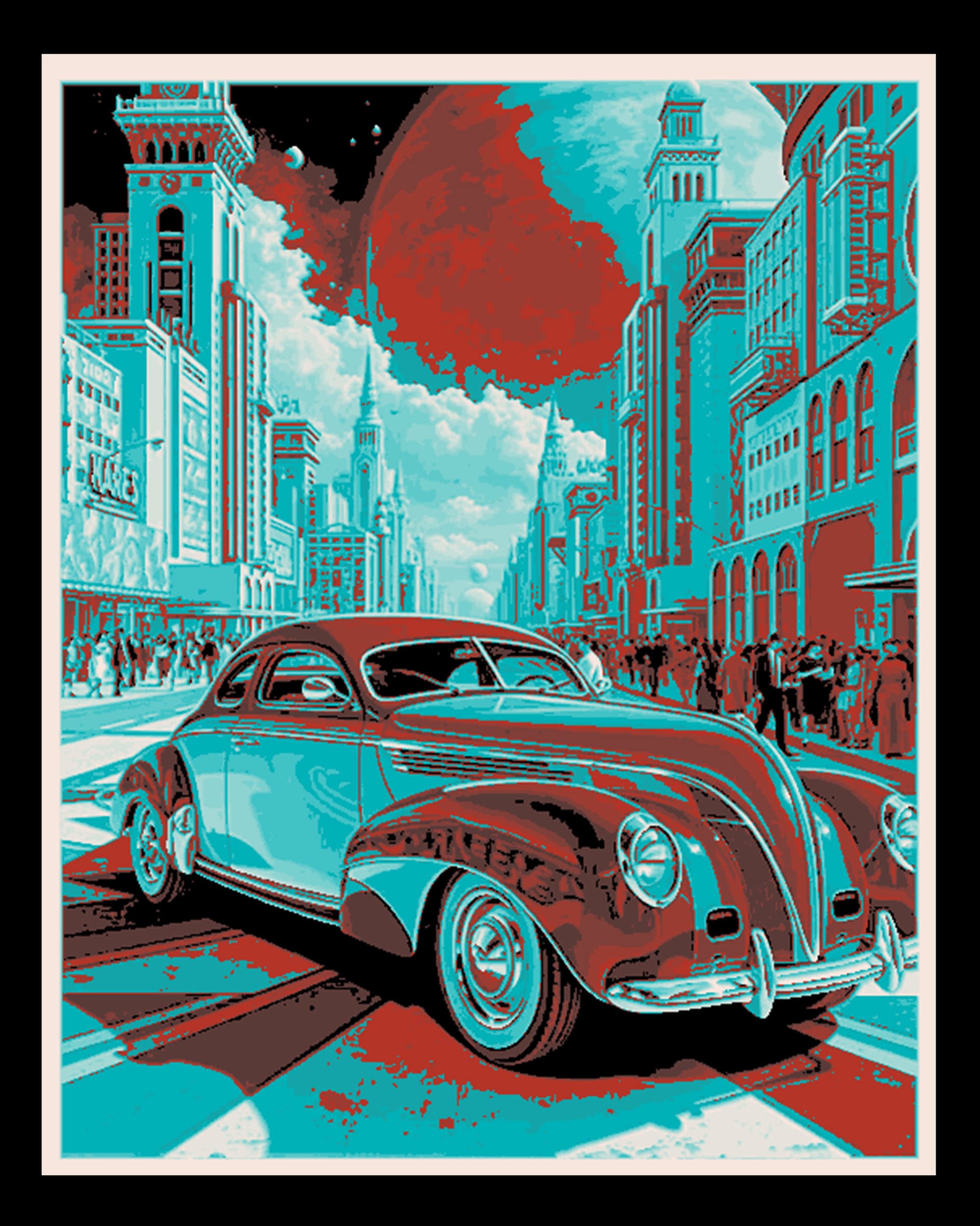 Classic Pop Art Style car on display - Hueforge wall art by BooneCo3d HueForge model: Classic Pop Art Style car on display - Hueforge wall art by BooneCo3d