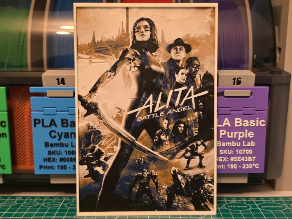 HueForge model: Alita: Battle Angel Movie Poster - Hueforge Art by Lumpy3D