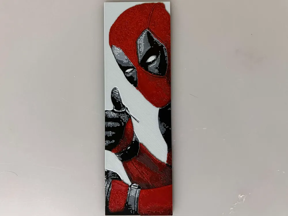 Deadpool Thumbs Up Pose - Bookmark by 3djd HueForge model: Deadpool Thumbs Up Pose - Bookmark by 3djd