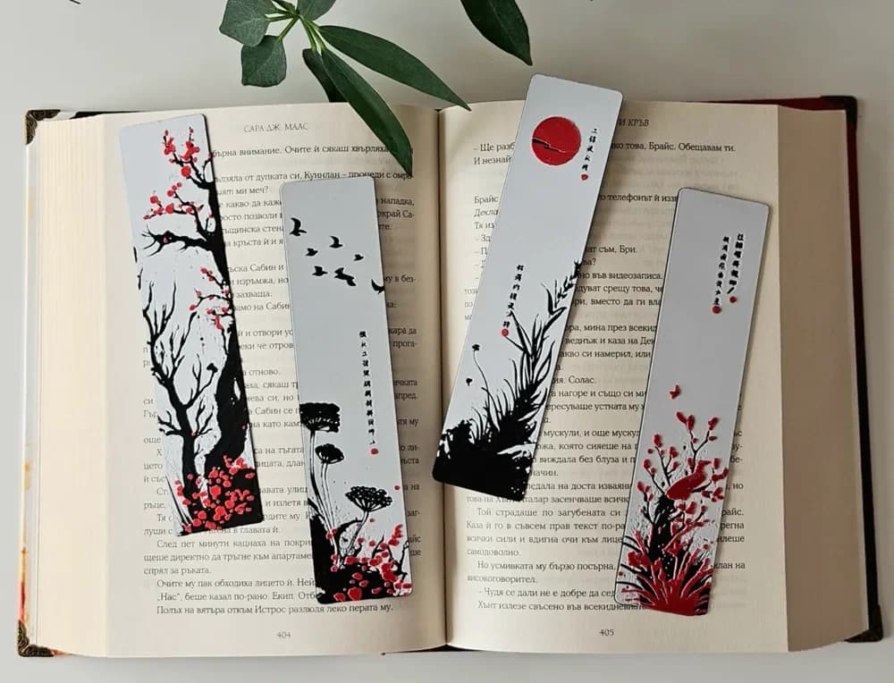 Red Blossom (2) - Bookmarks Set by C3D HueForge model: Red Blossom (2) - Bookmarks Set by C3D