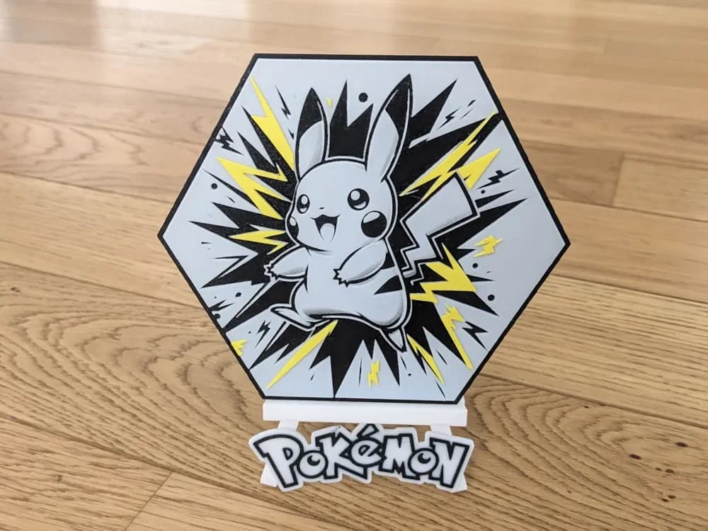 Pokemon Pikachu Eclair 1 Hueforge Hex Hexagon by Seb3D HueForge model: Pokemon Pikachu Eclair 1 Hueforge Hex Hexagon by Seb3D