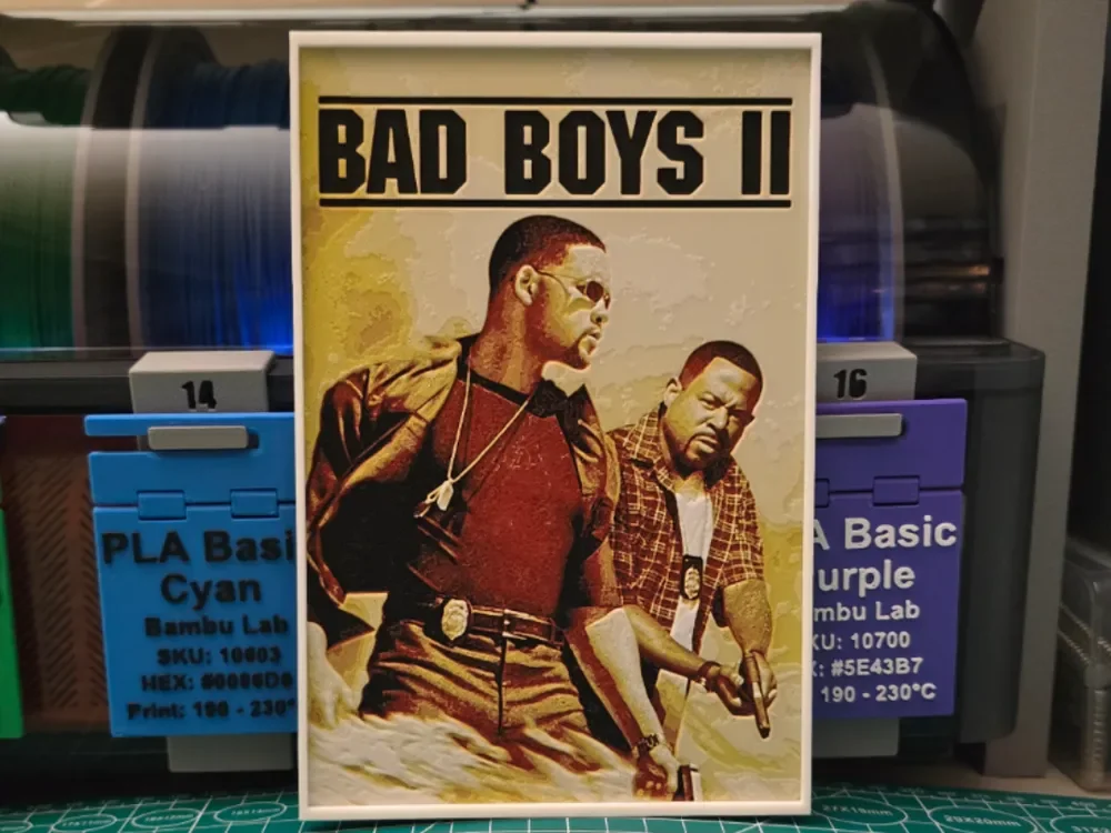 Bad Boys II Movie Poster - Hueforge Art by Lumpy3D HueForge model: Bad Boys II Movie Poster - Hueforge Art by Lumpy3D