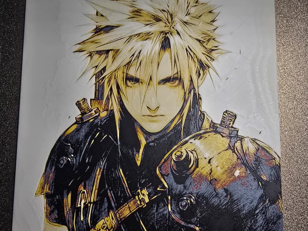 Final fantasy 7 - Cloud Strife Hueforge by 3D-Mentiel HueForge model: Final fantasy 7 - Cloud Strife Hueforge by 3D-Mentiel
