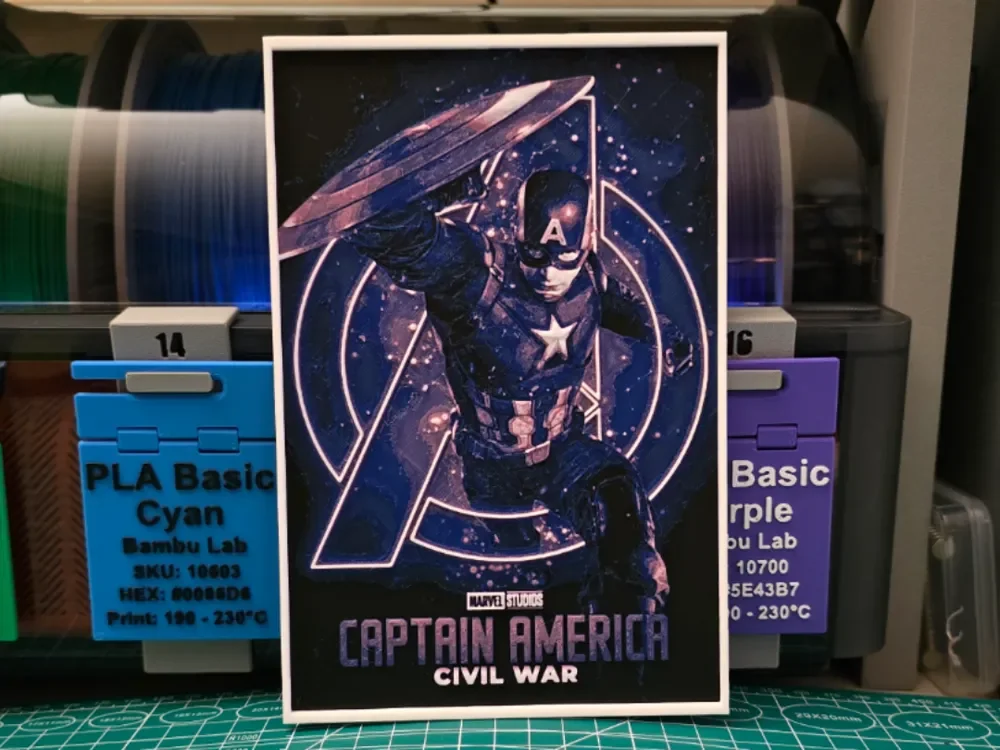 Captain America: Civil War Poster - Hueforge Art by Lumpy3D HueForge model: Captain America: Civil War Poster - Hueforge Art by Lumpy3D