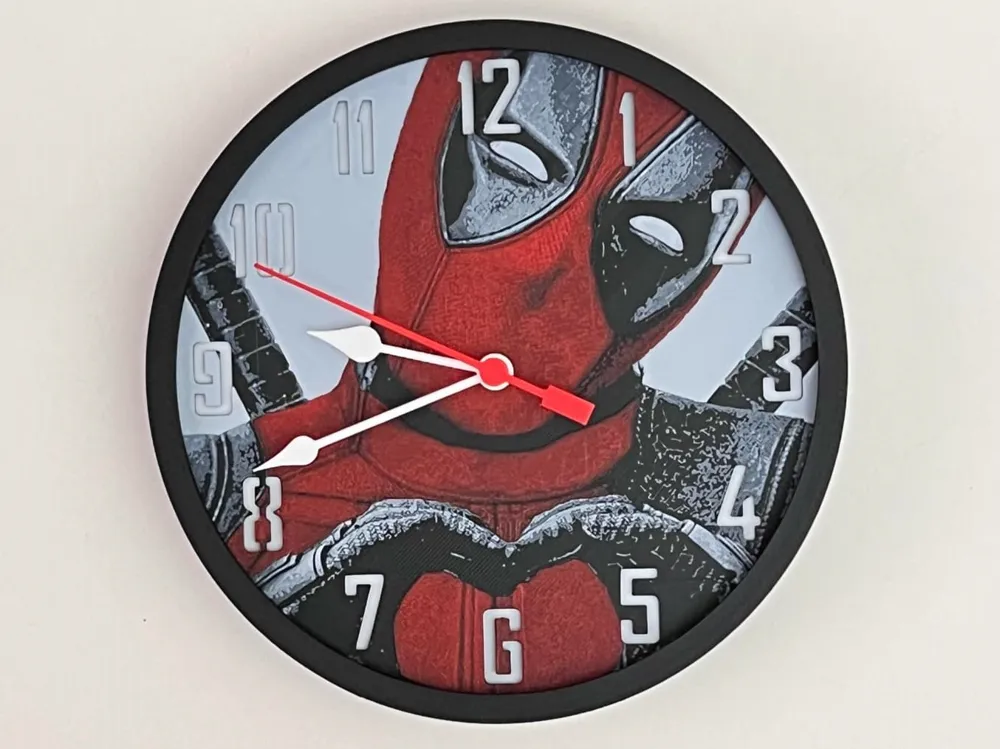 Customizable Clock - Deadpool, Heart Pose by 3djd HueForge model: Customizable Clock - Deadpool, Heart Pose by 3djd