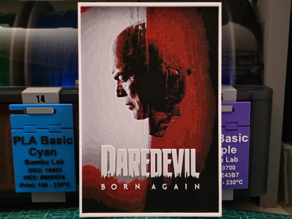 Daredevil: Born Again Poster - Hueforge Art by Lumpy3D HueForge model: Daredevil: Born Again Poster - Hueforge Art by Lumpy3D