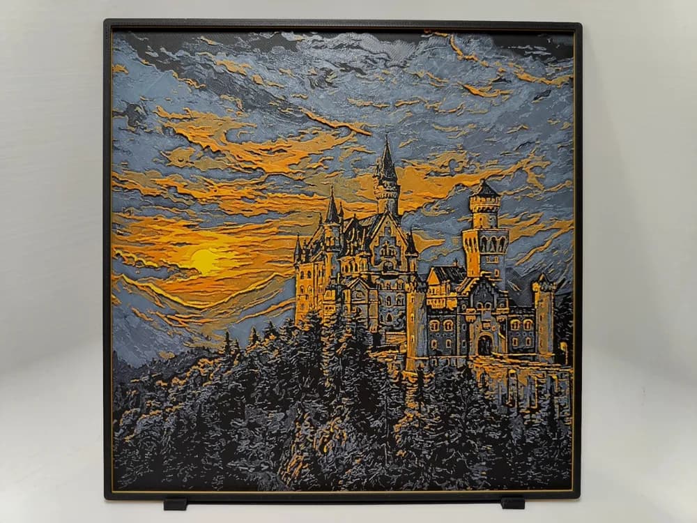 Neuschwanstein Castle Sunset - Hueforge by BeaN HueForge model: Neuschwanstein Castle Sunset - Hueforge by BeaN