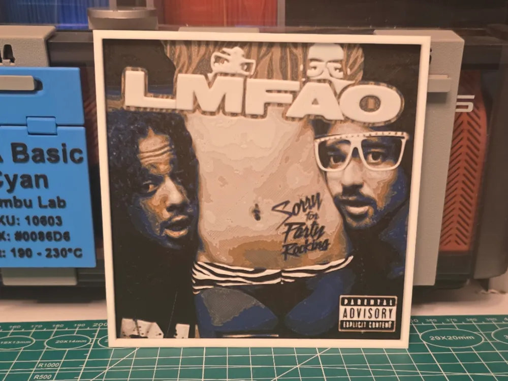 LMFAO "Sorry for Party Rocking" Album - Hueforge by Lumpy3D HueForge model: LMFAO "Sorry for Party Rocking" Album - Hueforge by Lumpy3D