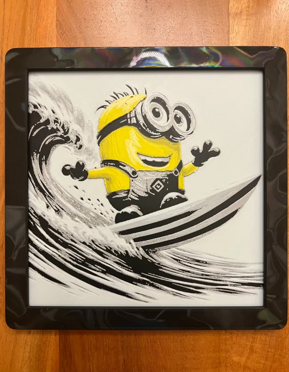 Minion Surfing by JustBe 3D Printing HueForge model: Minion Surfing by JustBe 3D Printing