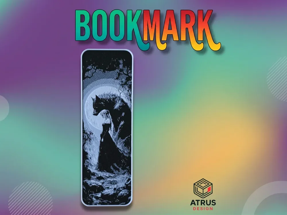 Woman Wolf Moon 2 Bookmark by Atrus Design HueForge model: Woman Wolf Moon 2 Bookmark by Atrus Design