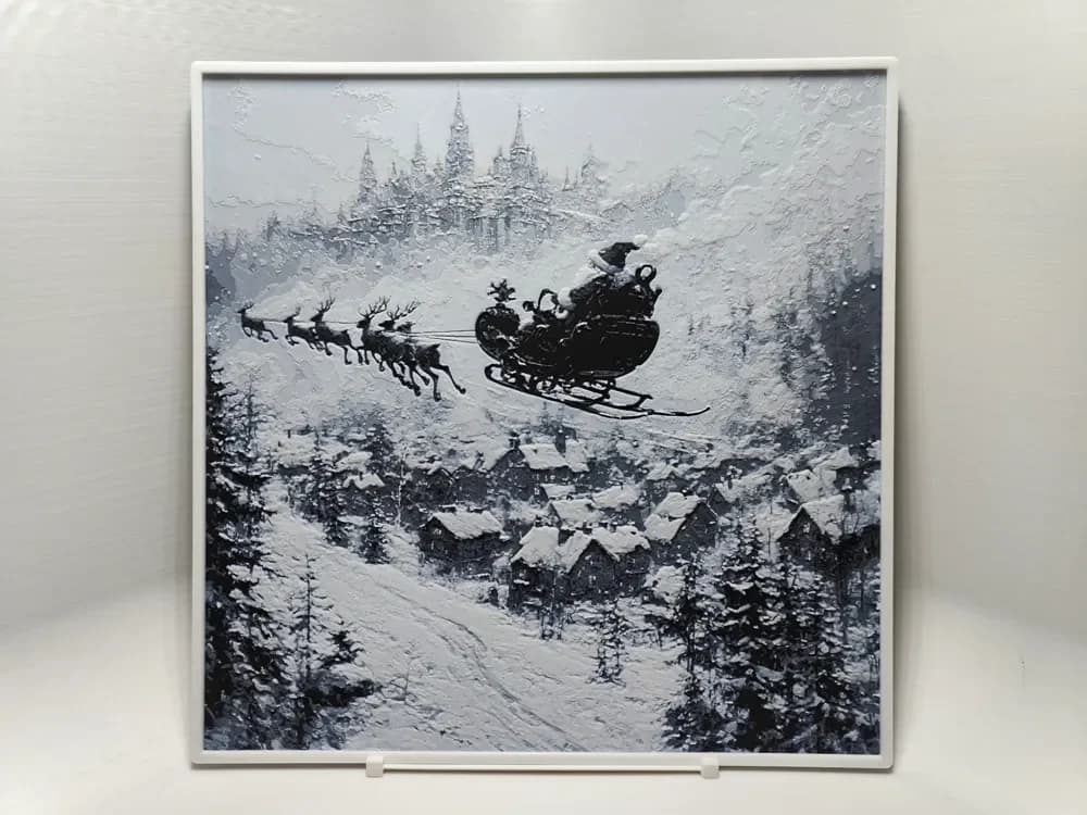 Santa flying over village - Hueforge by BeaN HueForge model: Santa flying over village - Hueforge by BeaN