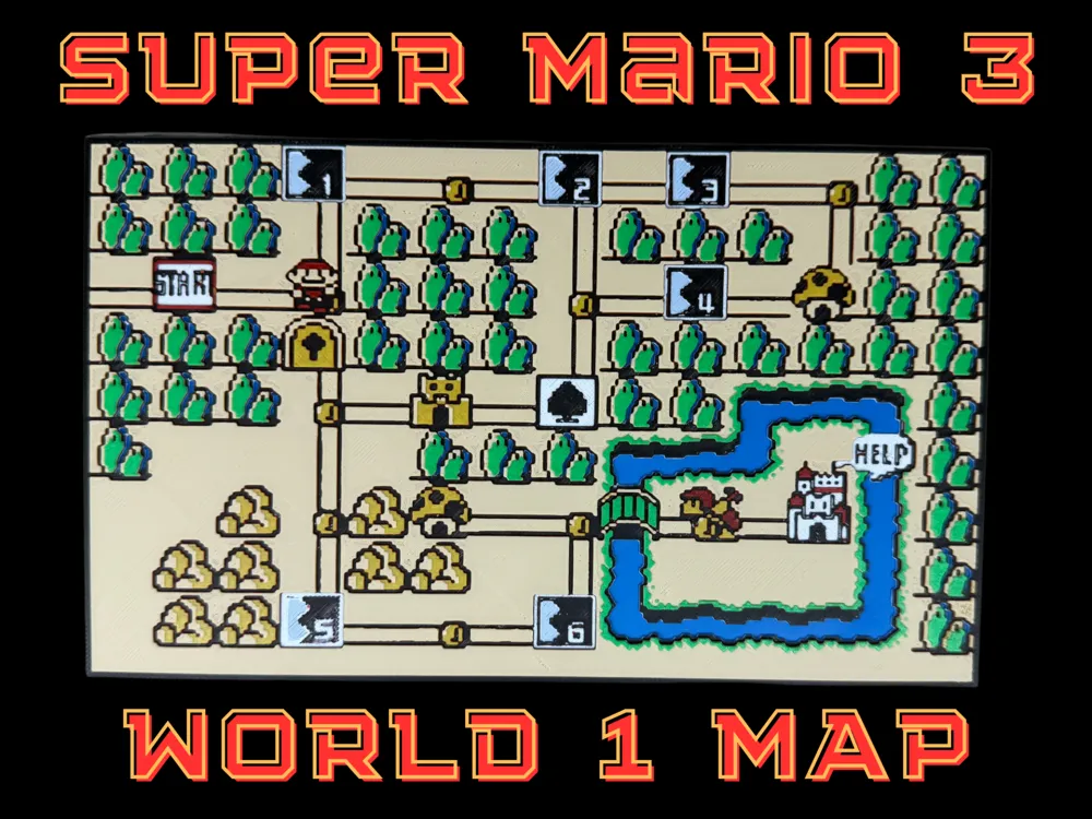 HueForge model: Super Mario Bros 3 - World 1 Map - NES by Canadian Gamer