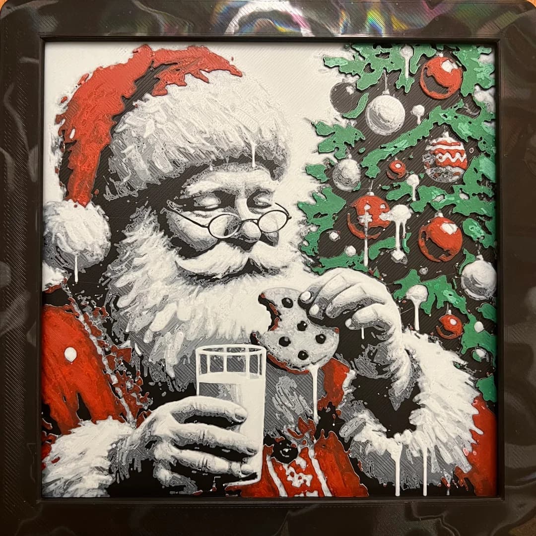 Santa Claus Eating a Cookie by JustBe 3D Printing HueForge model: Santa Claus Eating a Cookie by JustBe 3D Printing