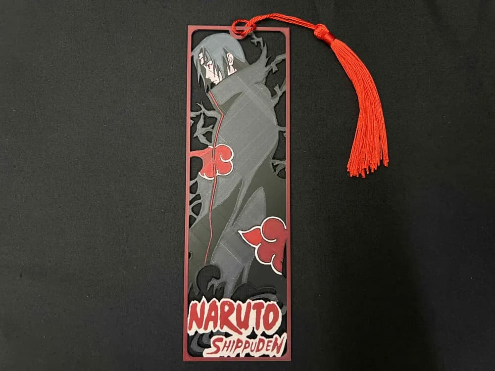Itachi Uchiha, Naruto, Framed Cutout Bookmark by 3djd HueForge model: Itachi Uchiha, Naruto, Framed Cutout Bookmark by 3djd