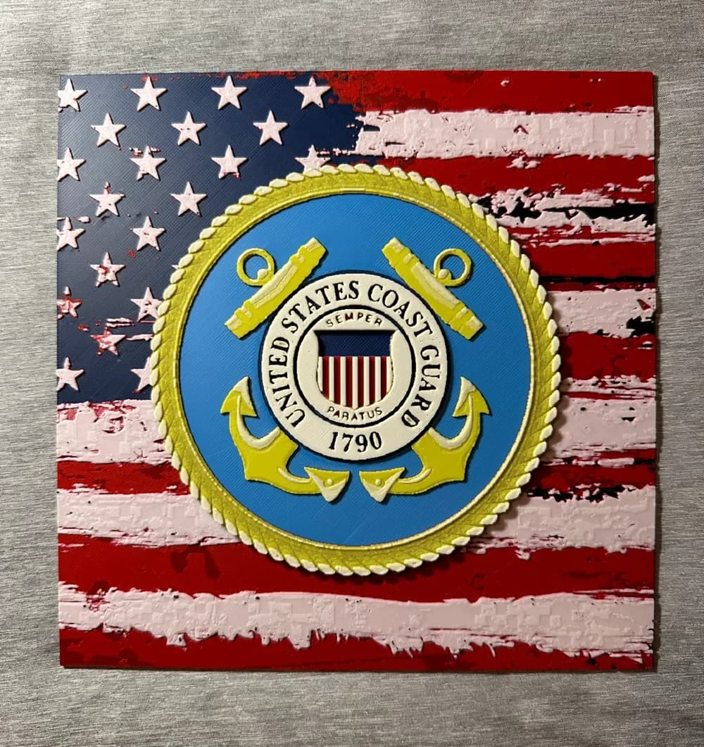HueForge model: US Flag & Coast Guard Logo Hueforge by Hey Ben