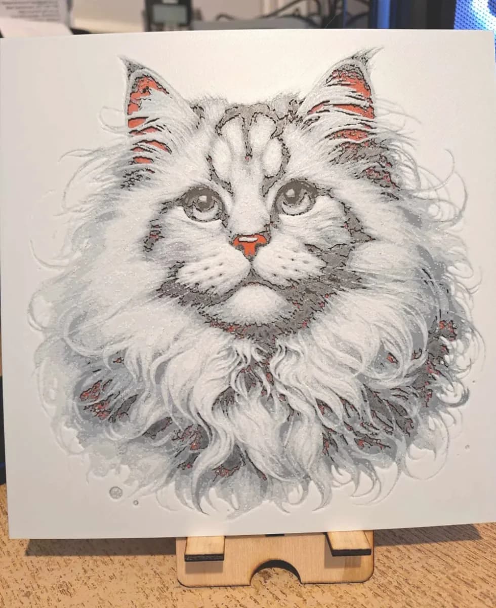 Beautiful fluffy cat - 20x20 hueforge - 4 colours by 3dGlow HueForge model: Beautiful fluffy cat - 20x20 hueforge - 4 colours by 3dGlow