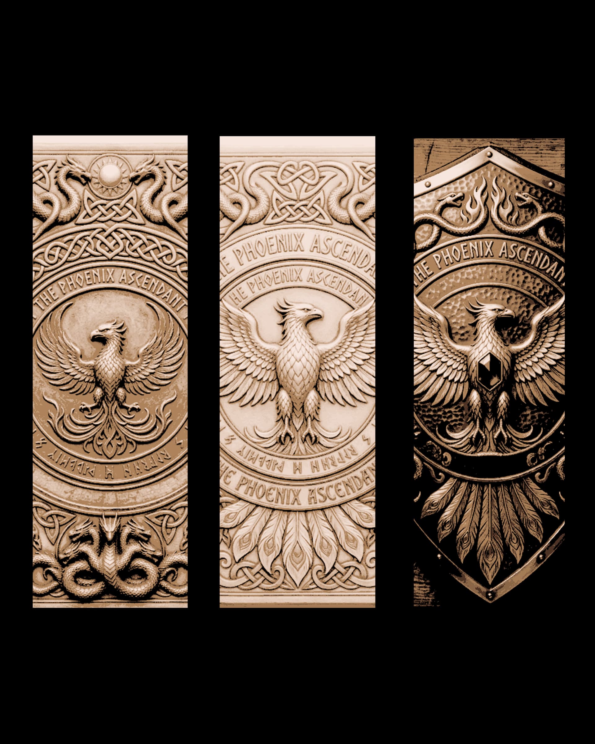 the arms and symbol of the phoenix - set of bookmarks by BooneCo3d HueForge model: the arms and symbol of the phoenix - set of bookmarks by BooneCo3d