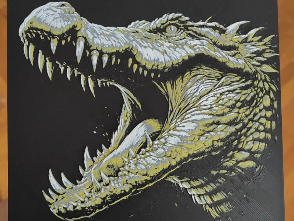 Fierce Crocodile in Yellow - Hueforge by BeaN HueForge model: Fierce Crocodile in Yellow - Hueforge by BeaN