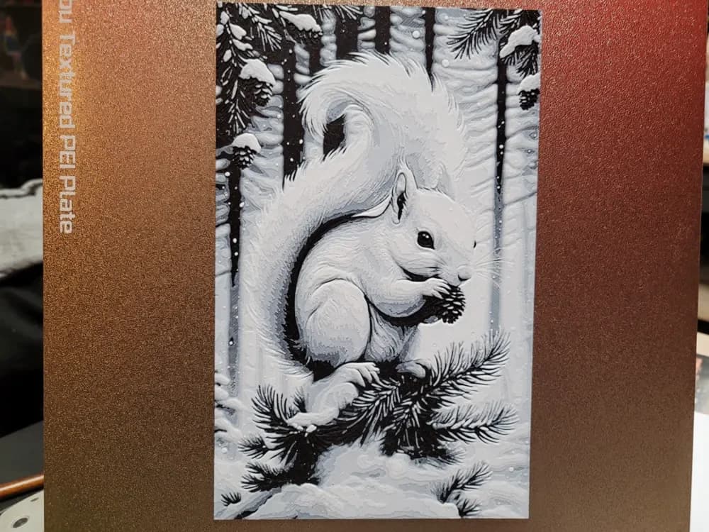 White Squirrel - In a Snowy Forest - HF 125x200 by Vincent111 HueForge model: White Squirrel - In a Snowy Forest - HF 125x200 by Vincent111