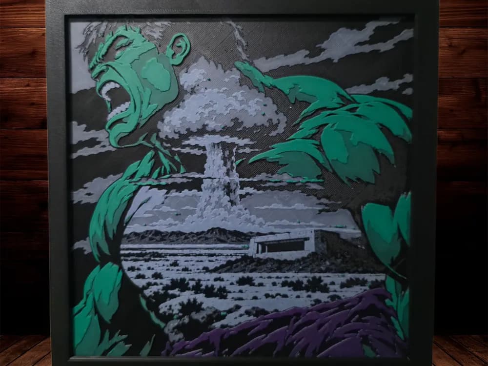 Hulk - Universe 616 - Gamma Blast - 4 Colours by Side Quest Hues HueForge model: Hulk - Universe 616 - Gamma Blast - 4 Colours by Side Quest Hues