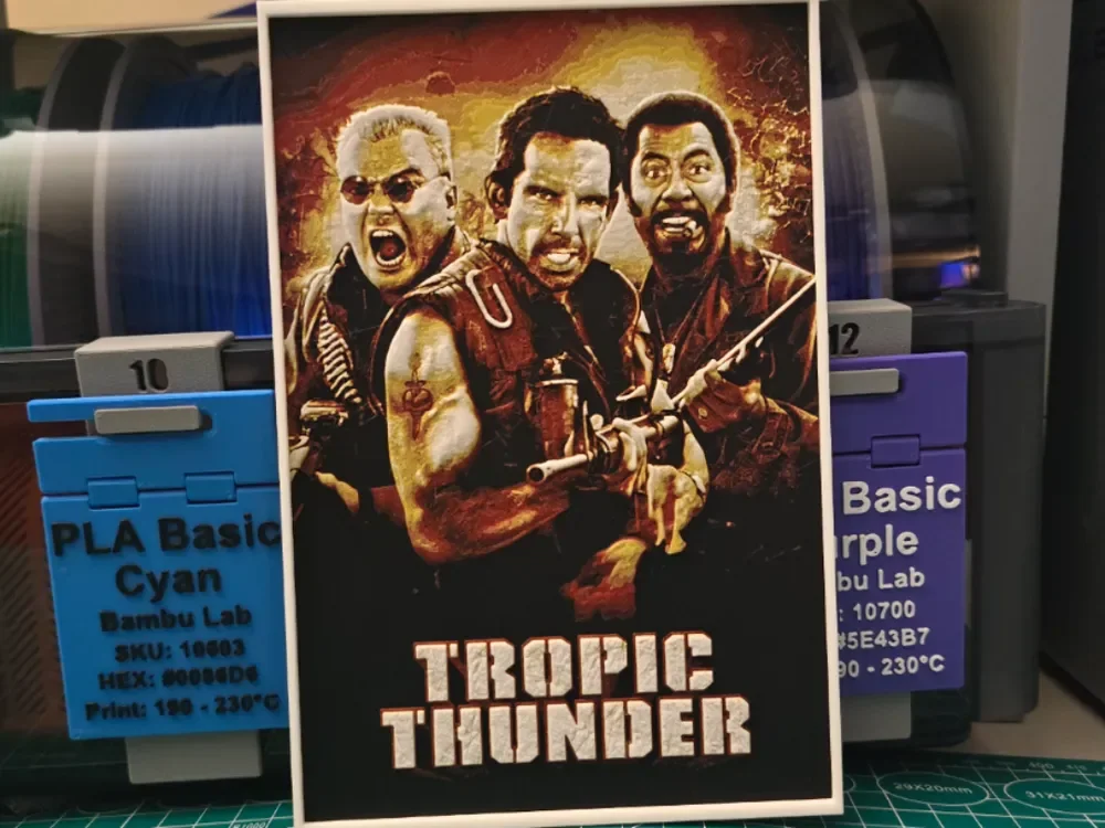 Tropic Thunder Movie Poster - Hueforge Art by Lumpy3D HueForge model: Tropic Thunder Movie Poster - Hueforge Art by Lumpy3D