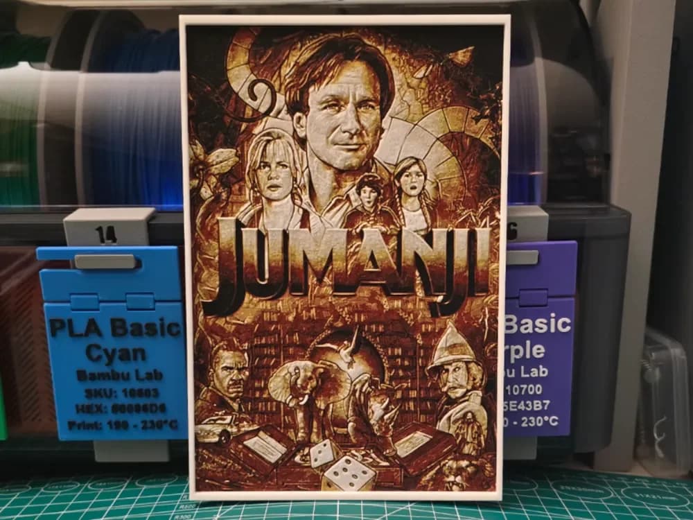 Jumanji Movie Poster - Hueforge Art by Lumpy3D HueForge model: Jumanji Movie Poster - Hueforge Art by Lumpy3D