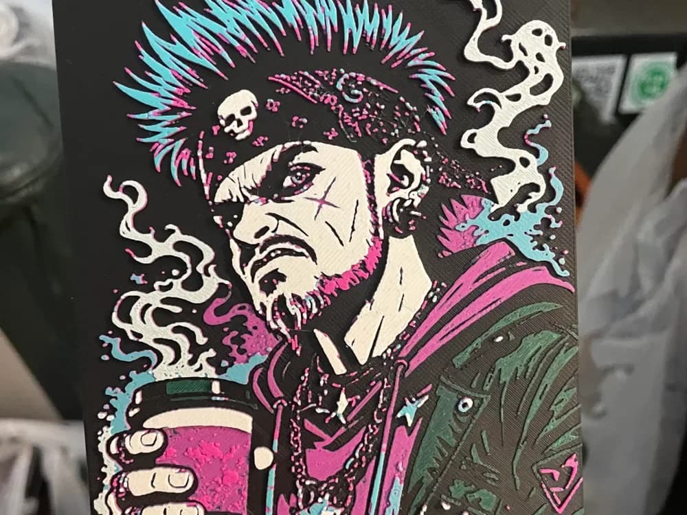 PunkRock Coffee Drinker Hueforge by Advancedtechworldwide HueForge model: PunkRock Coffee Drinker Hueforge by Advancedtechworldwide
